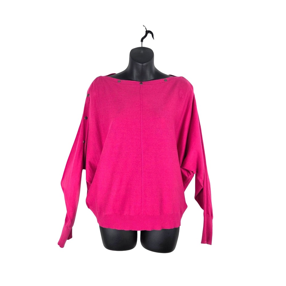 ALLSAINTS Pink Elle Jumper Cotton Dolman Sleeve Snap Boat Neck‎ Sweater Medium